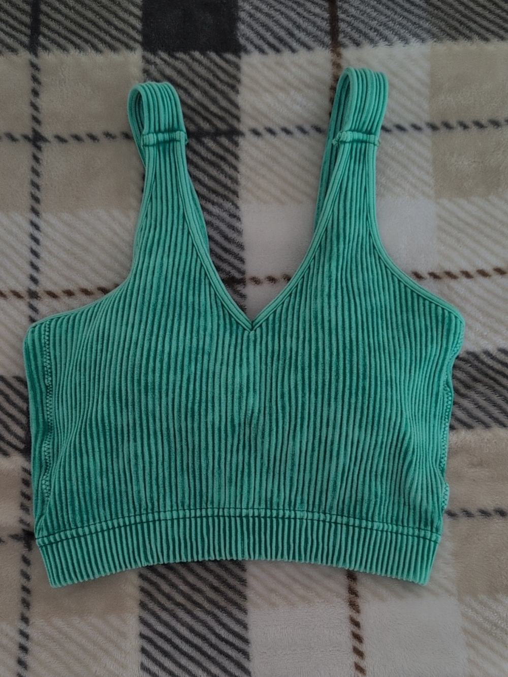 Zenana Outfitters Teal Ribbed V-Neck Crop Tank